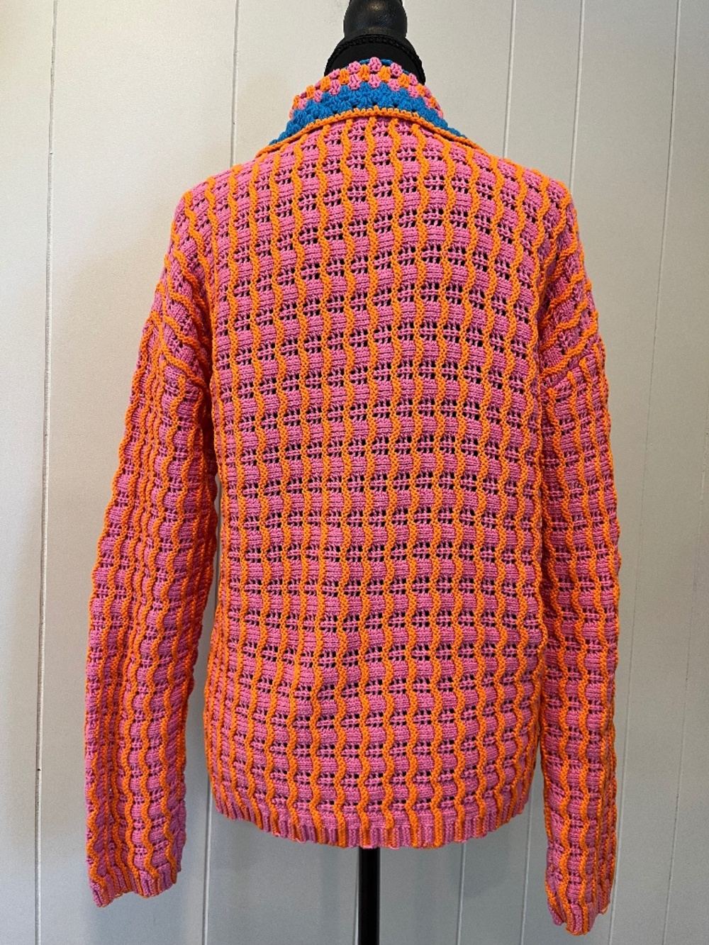 Vibrant BDG PInk & Orange Chunky Knit Cardigan Sweater Urban Outfitters - Picture 2 of 10